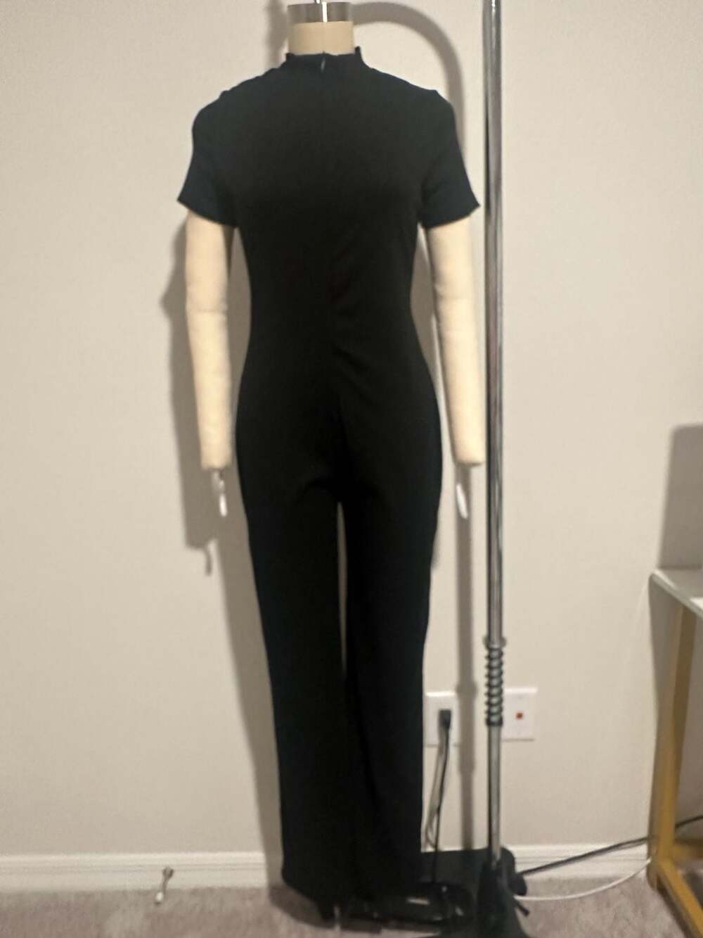 Black Jumpsuit Size M Short Sleeve Mock Neck
